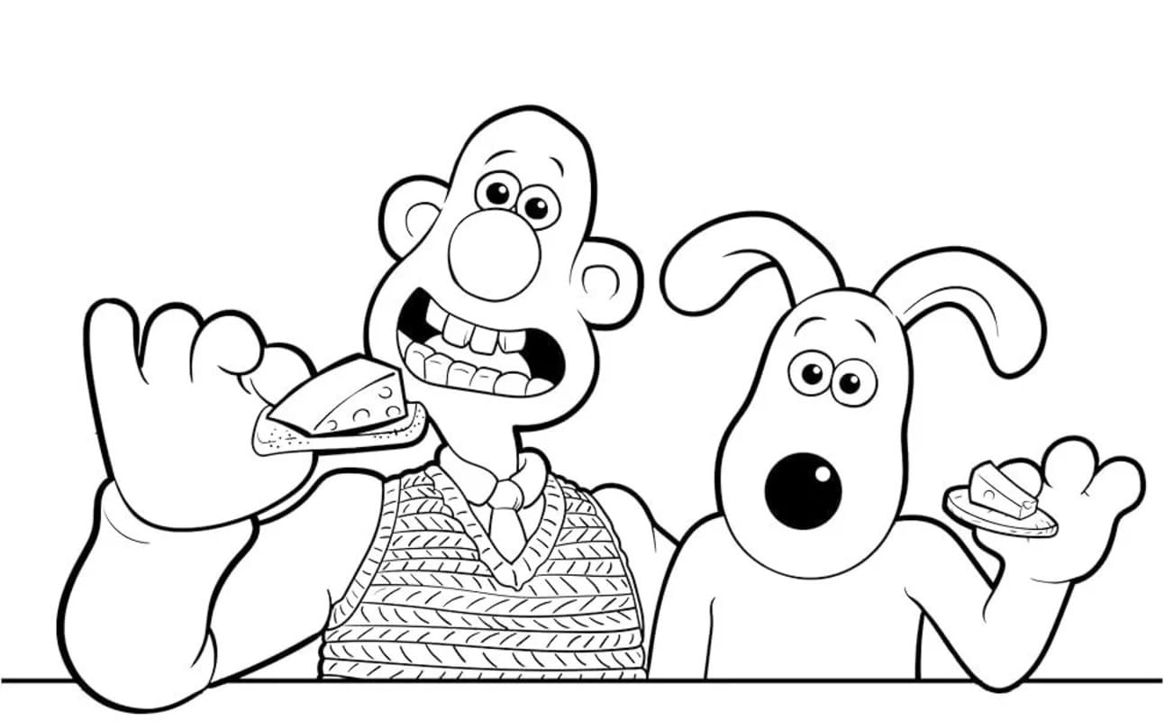 Çizmek Wallace ve Gromit çocuklar için temel Boyama Sayfası