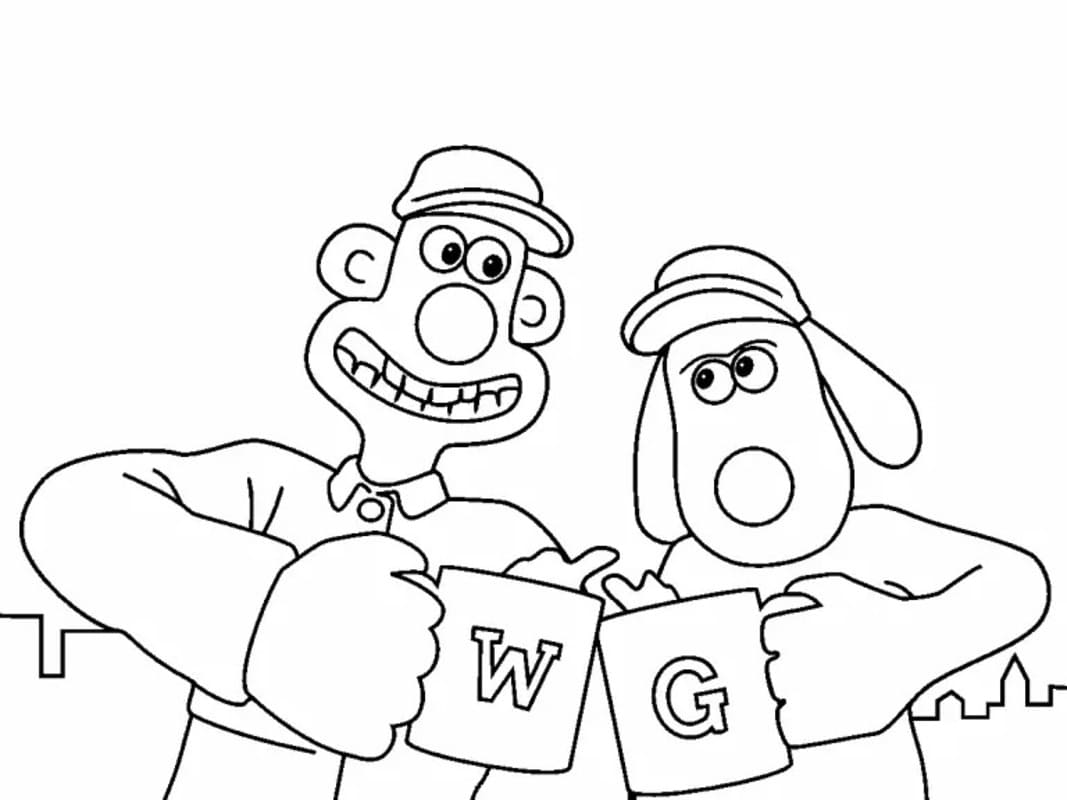 Çizmek Wallace ve Gromit çocuklar için Boyama Sayfası