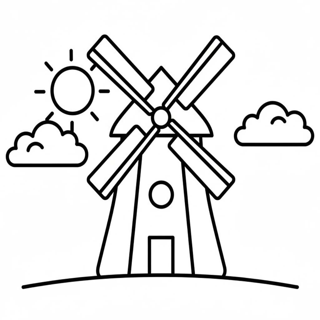 Çizmek Yel Değirmeni Ücretsiz Yazdırılabilir Boyama Sayfası
