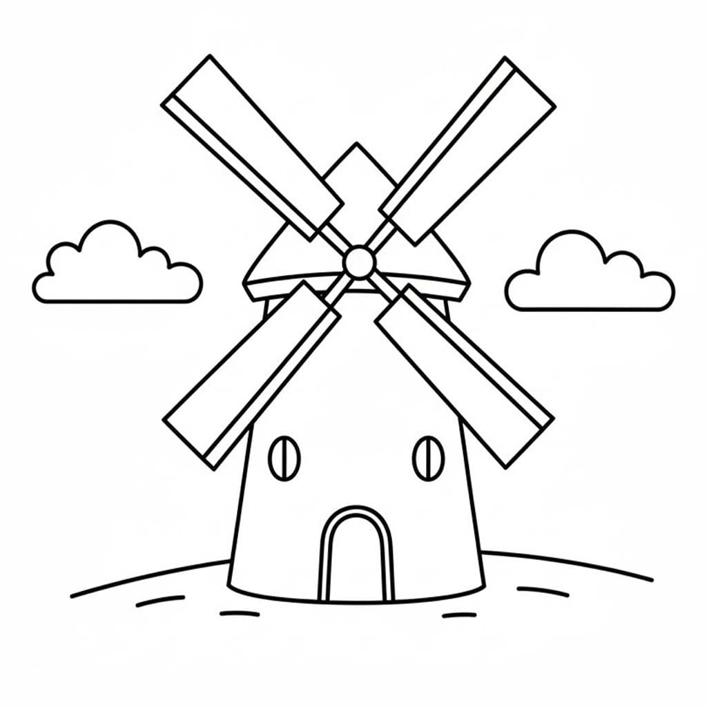 Çizmek Yel Değirmeni Yazdırılabilir Boyama Sayfası