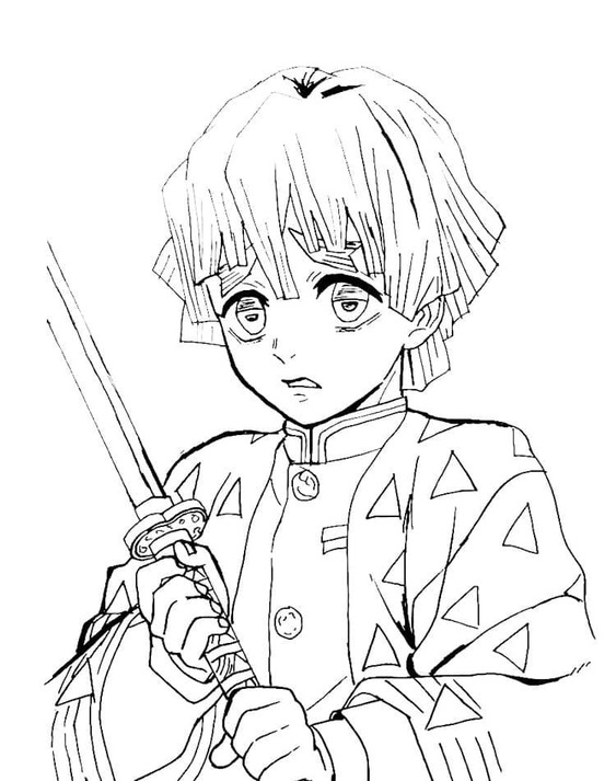 Çizmek Zenitsu Agatsuma Sevimli Boyama Sayfası