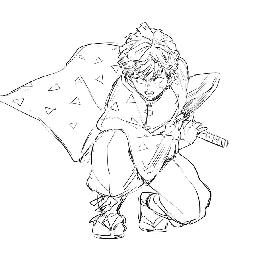 Çizmek Zenitsu Agatsuma eskiz Boyama Sayfası