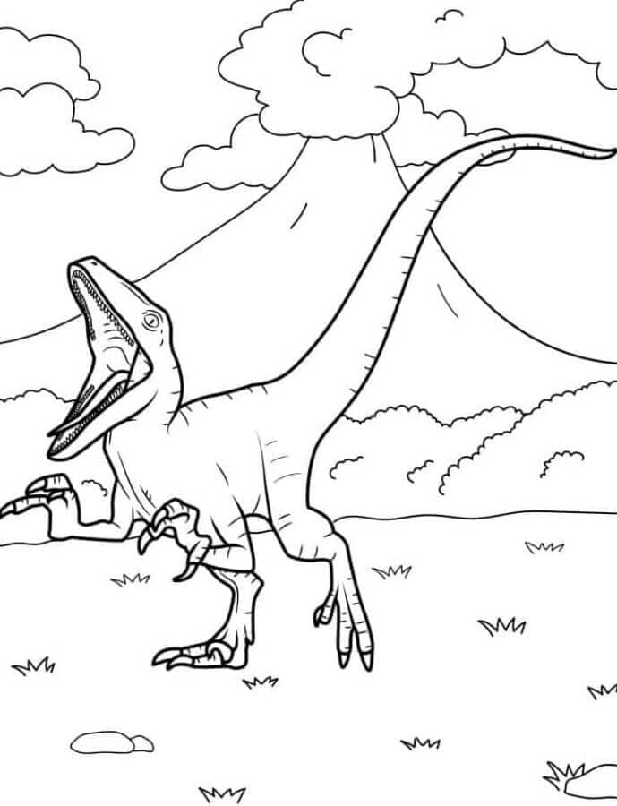 Çocuk için Velociraptor Ücretsiz Resimler Boyama Sayfası