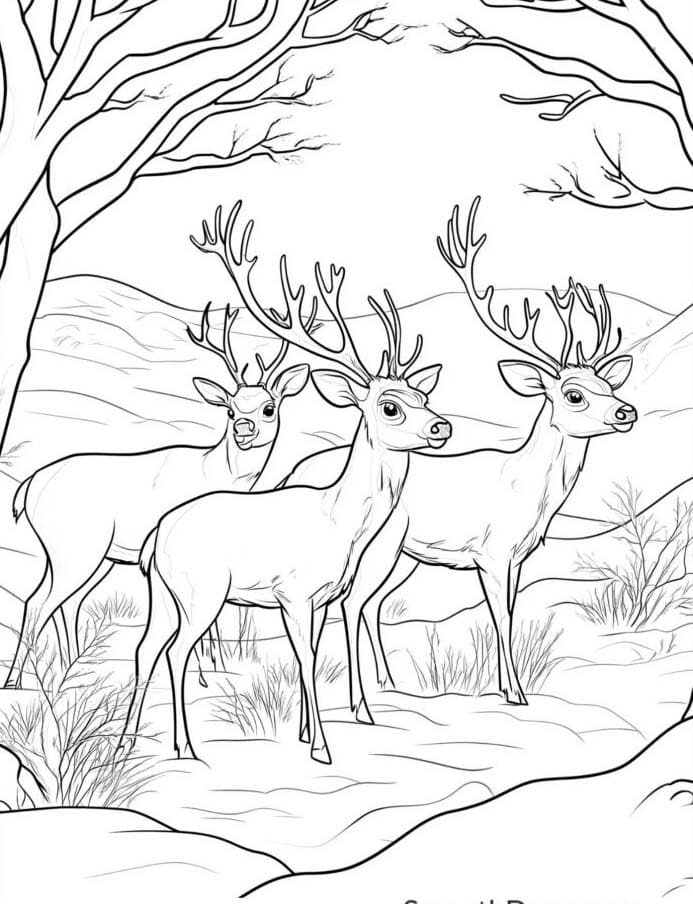 Çocuklar için Geyik çizimi yazdırılabilir Boyama Sayfası