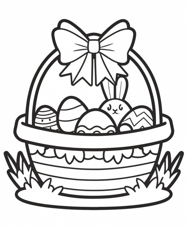 Çocuklarda Paskalya Sepeti Temel Çizimi Boyama Sayfası
