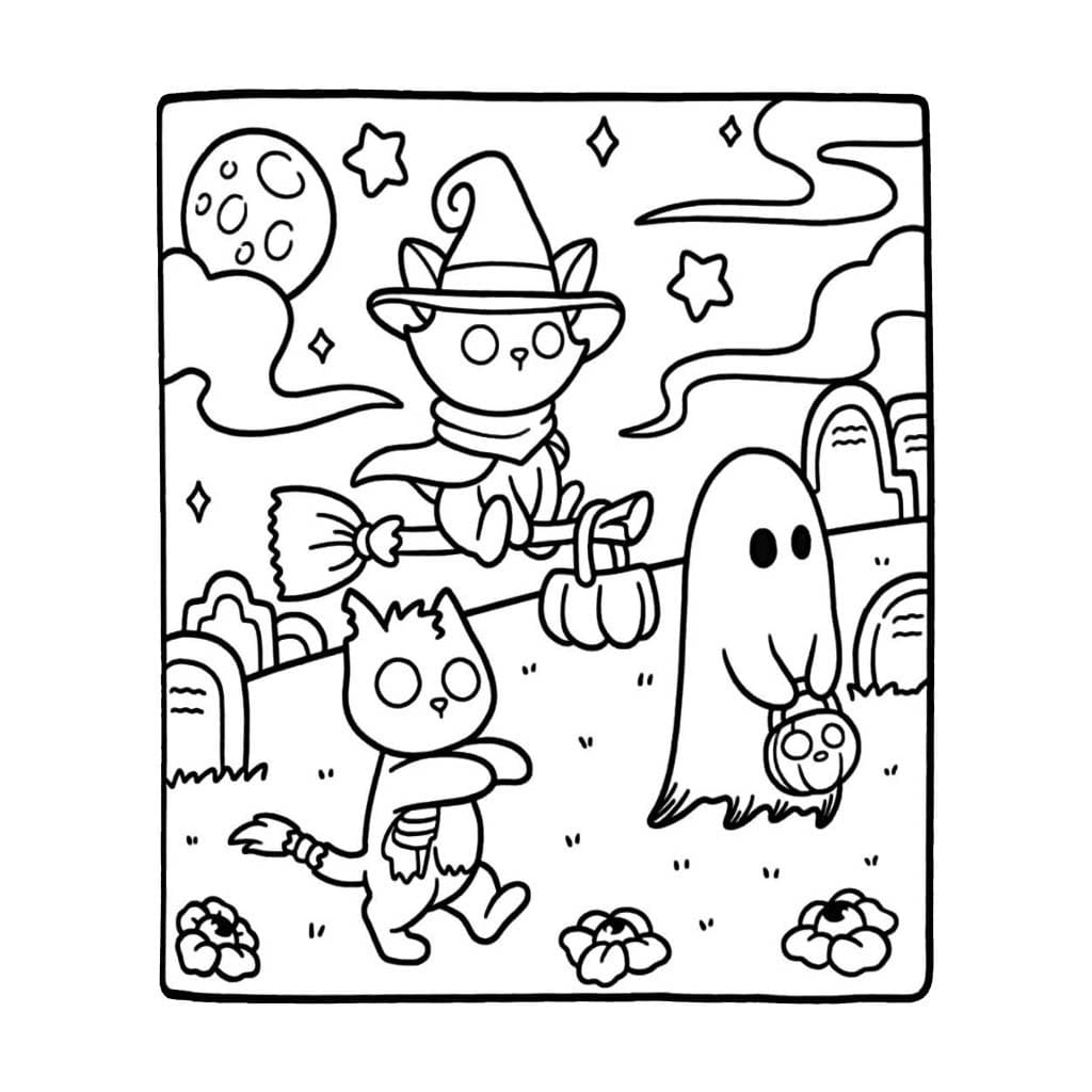 Çocuklarda Spooky Cutie'yi çizin Boyama Sayfası