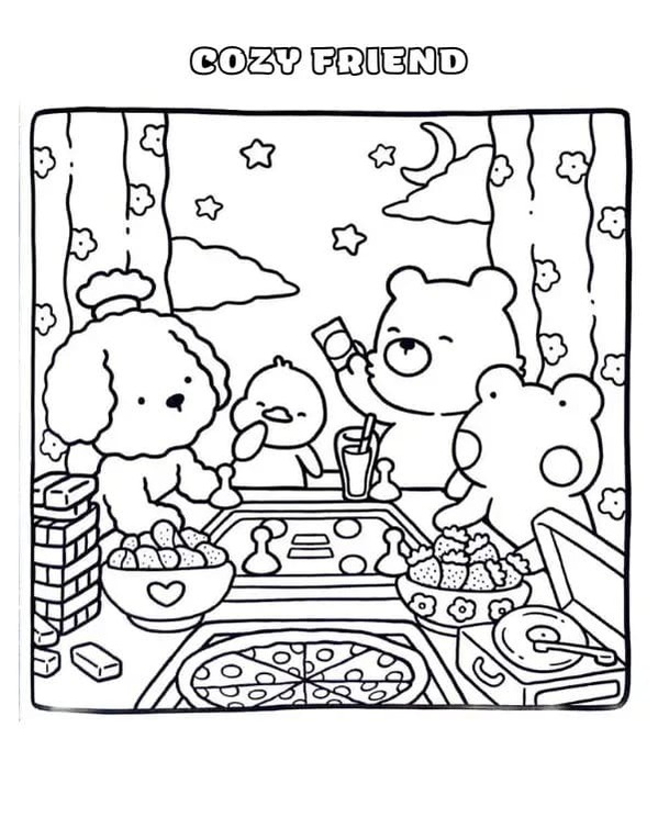 Cozy Friends Mutlu Boyama Sayfası