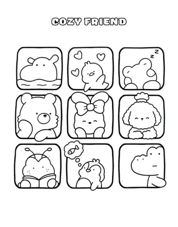 Cozy Friends karakterler Boyama Sayfası