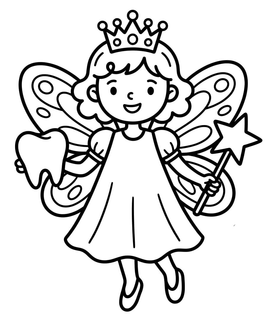 Diş Perisi kolay Boyama Sayfası