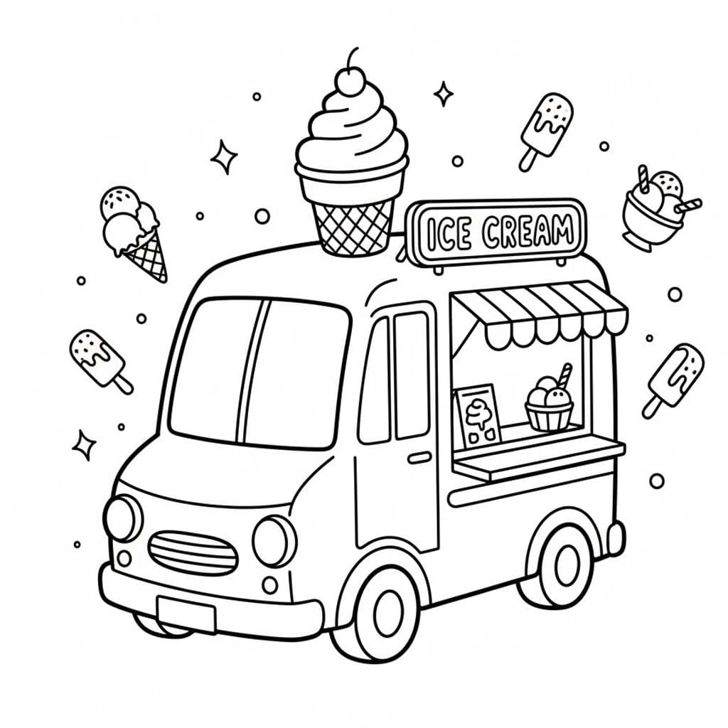 Dondurma Kamyonu 4 Boyama Sayfası