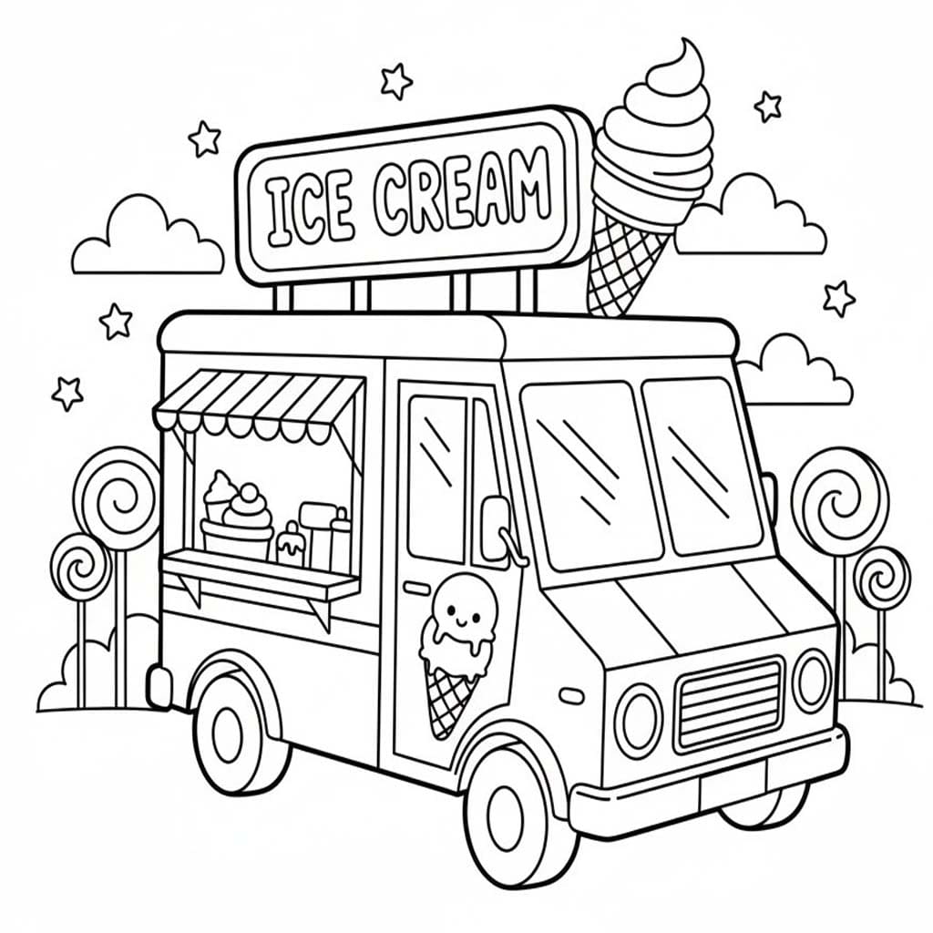 Dondurma Kamyonu 5 Boyama Sayfası