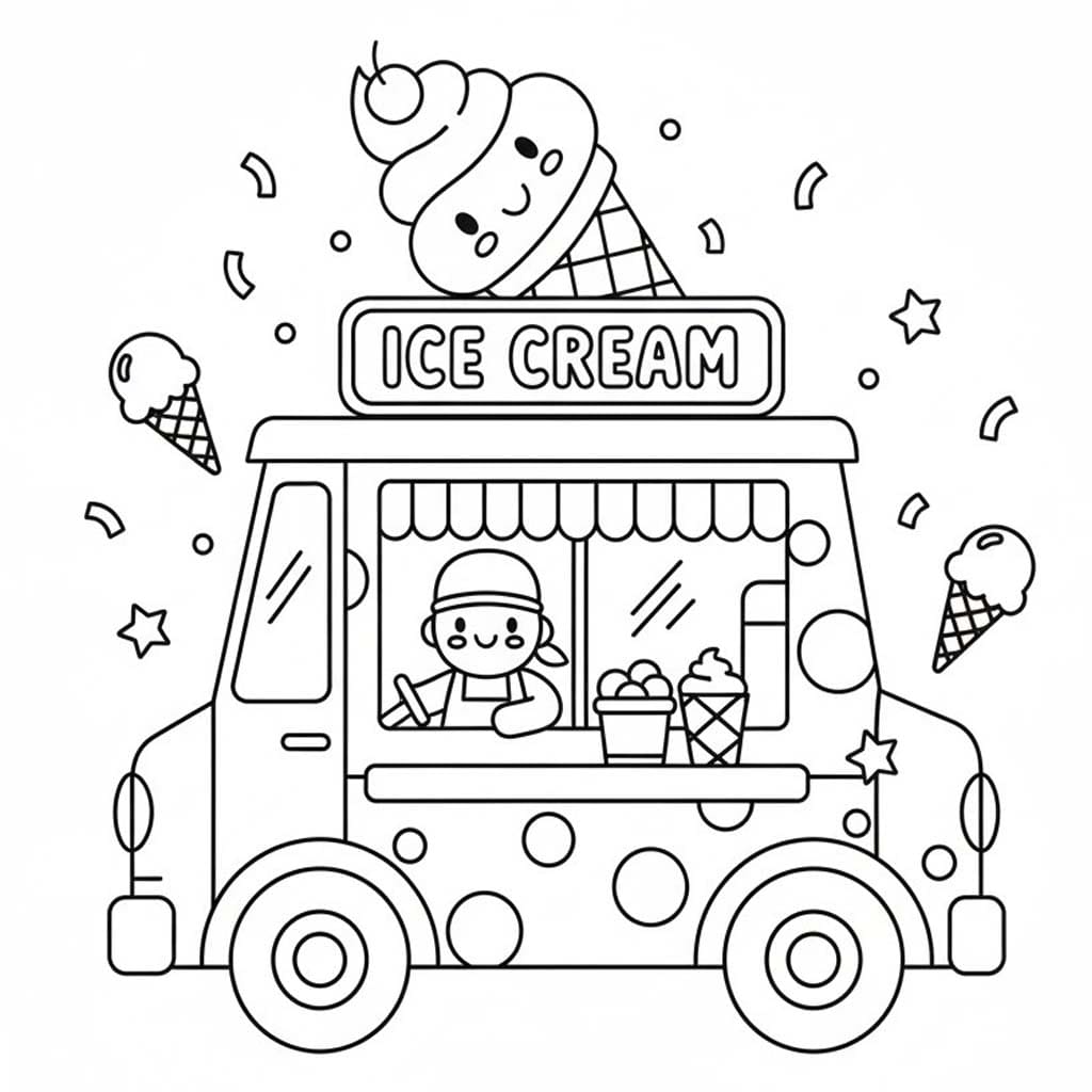 Dondurma Kamyonu 6 Boyama Sayfası