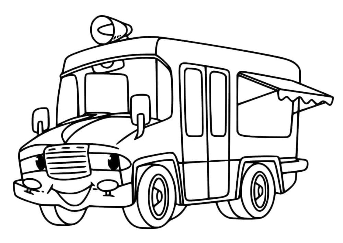 Dondurma Kamyonu çocuklar için basit Boyama Sayfası
