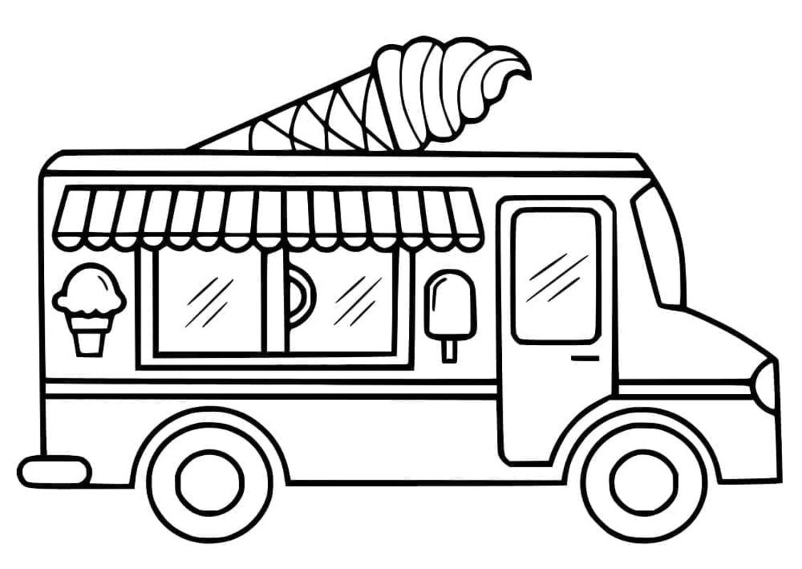 Dondurma Kamyonu çocuklar için temel Boyama Sayfası