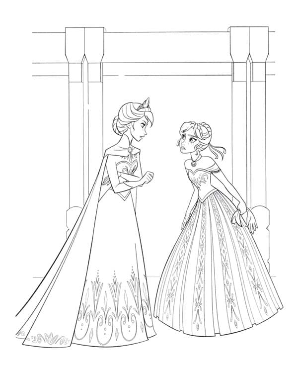 Elsa Ve Anna anlaşmazlık resim Boyama Sayfası