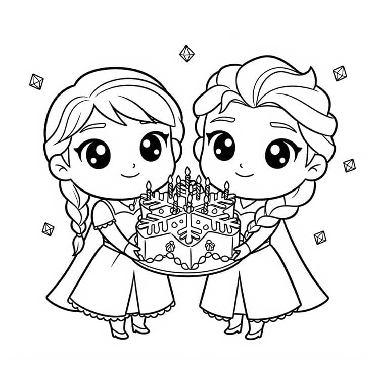 Elsa Ve Anna chibi resim Boyama Sayfası
