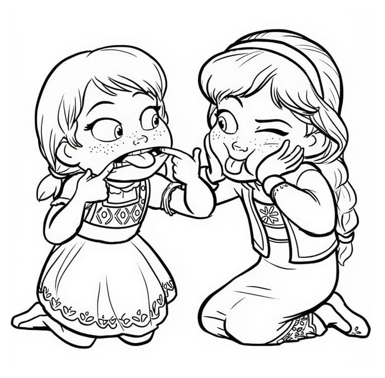 Elsa Ve Anna eğlenceli resim Boyama Sayfası
