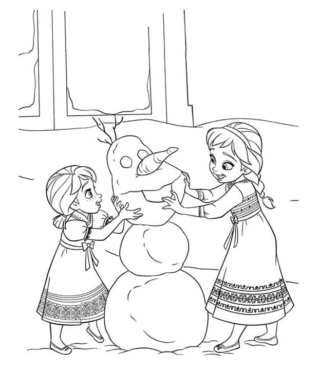 Elsa Ve Anna gençken resim Boyama Sayfası