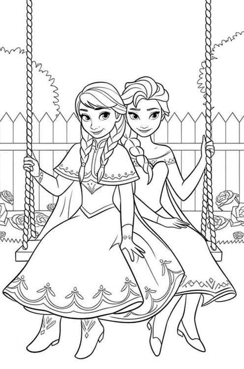 Elsa Ve Anna gülümseyen resim Boyama Sayfası