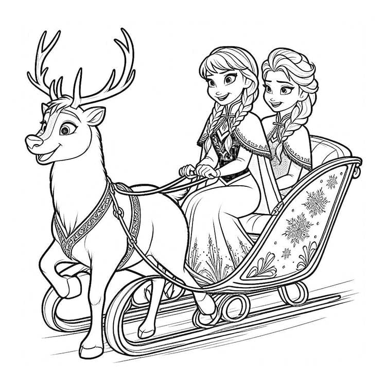 Elsa Ve Anna ren geyiğine binmek resim Boyama Sayfası