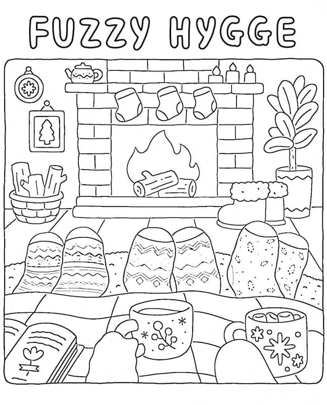 Fuzzy Hygge kolay Çiz Boyama Sayfası