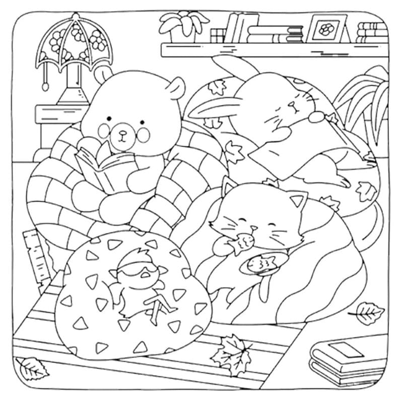 Fuzzy Hygge ücretsiz Boyama Sayfası