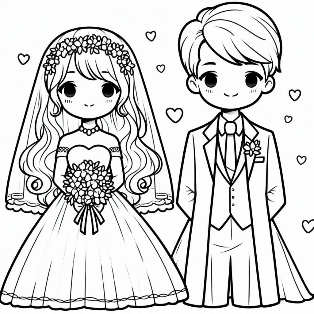 Gelin ve Damat 3 Boyama Sayfası