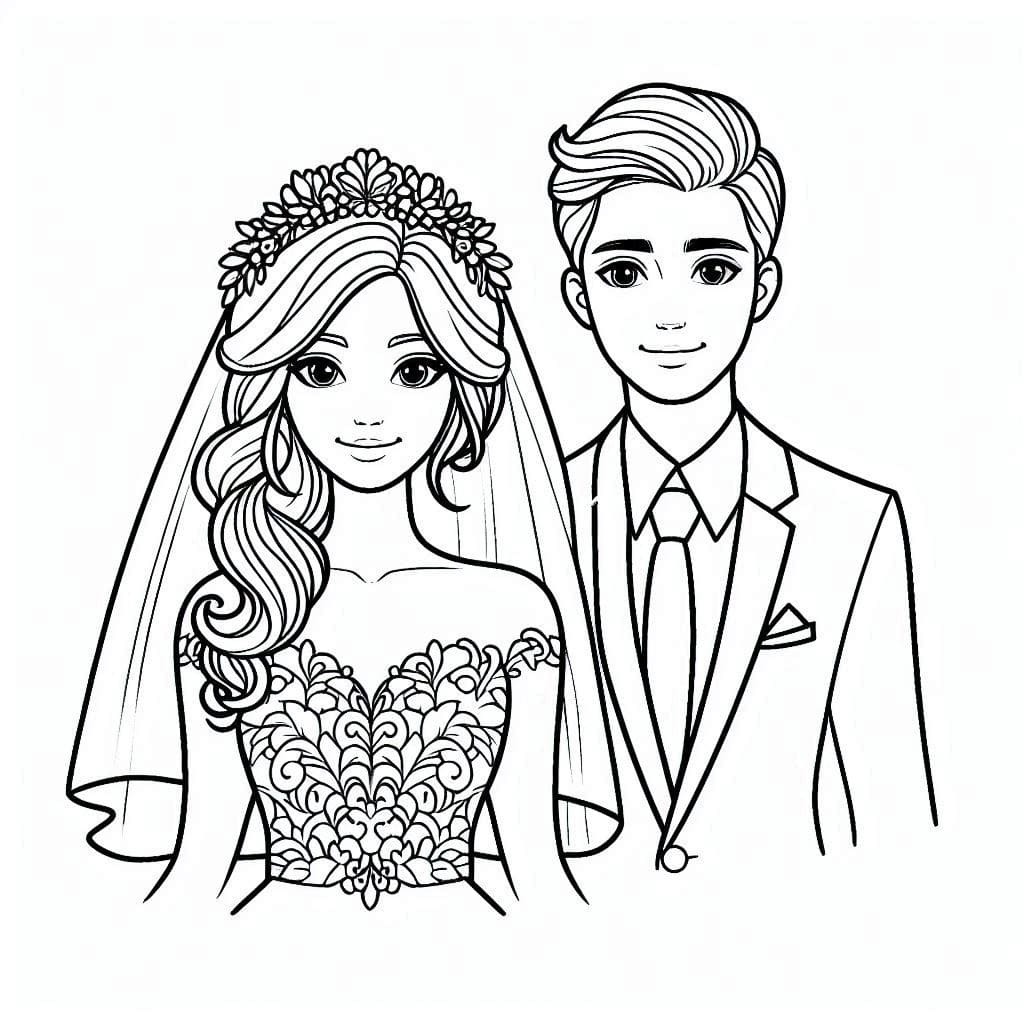 Gelin ve Damat 4 Boyama Sayfası