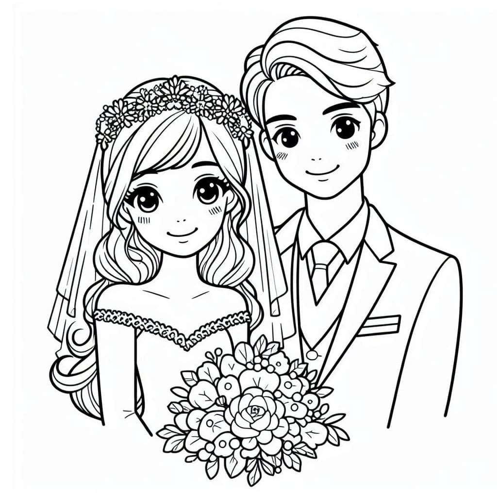 Gelin ve Damat 5 Boyama Sayfası