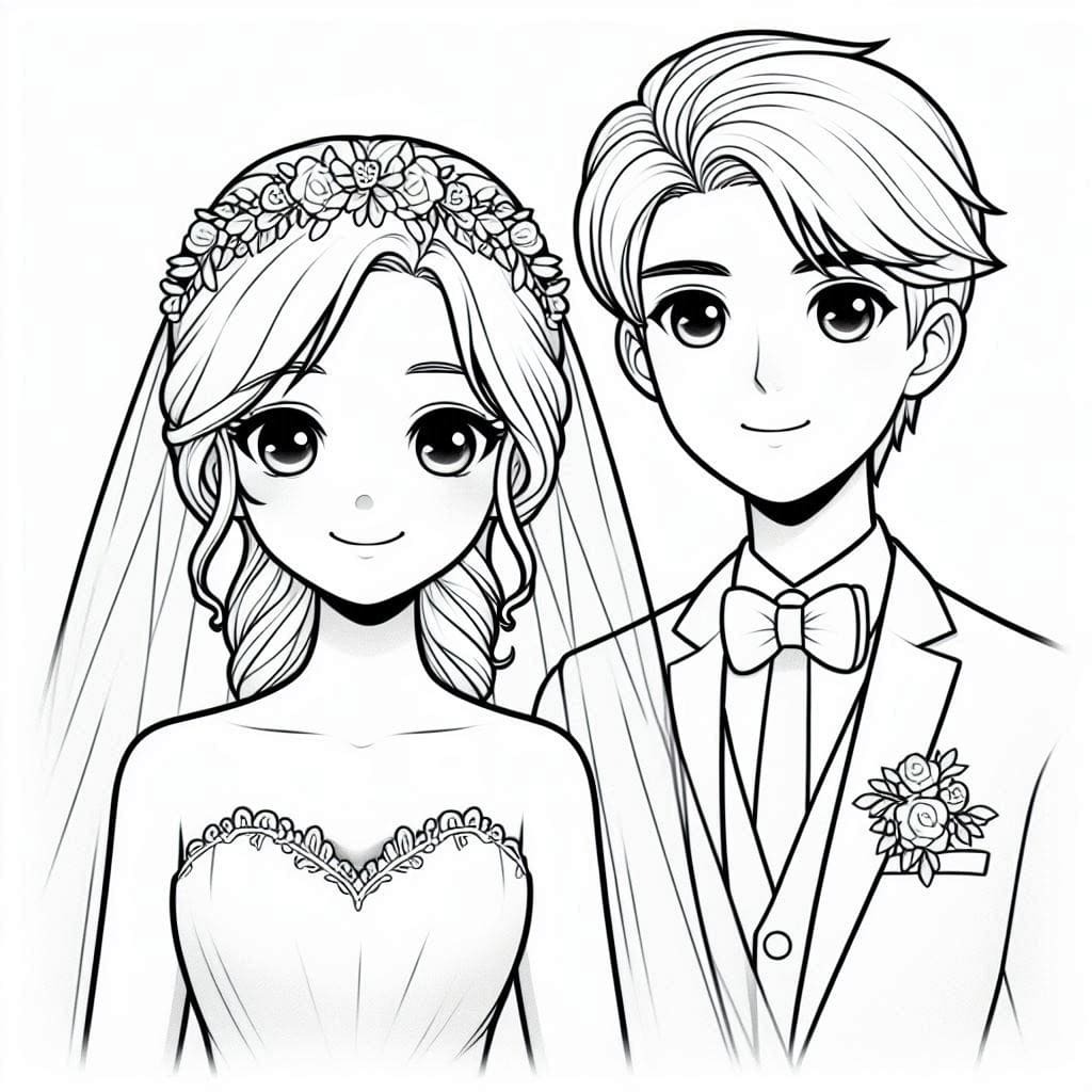 Gelin ve Damat 6 Boyama Sayfası