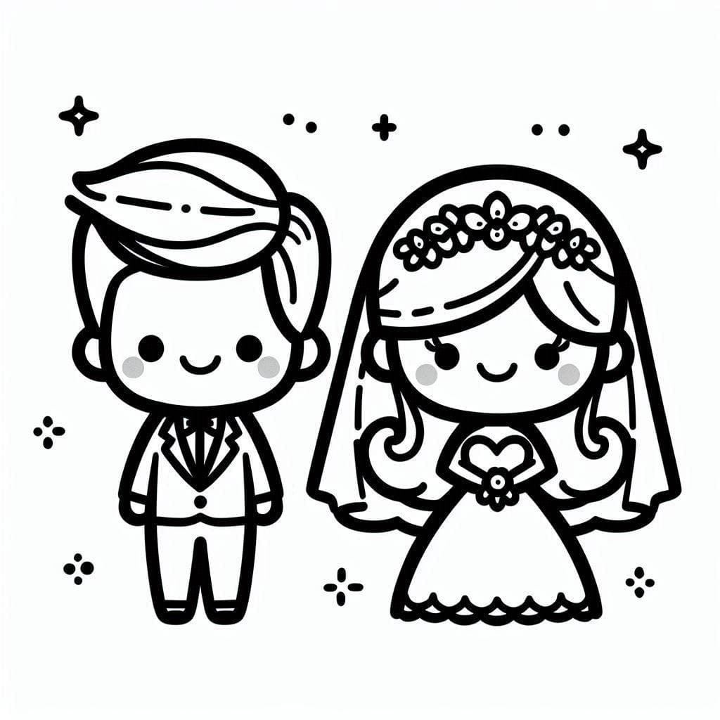 Gelin ve Damat Güzel Boyama Sayfası