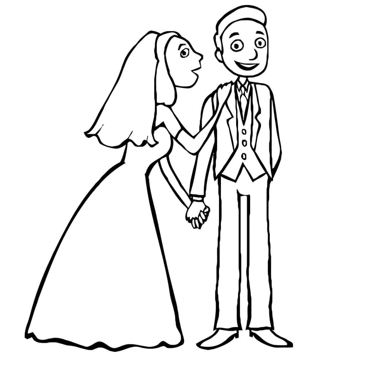 Gelin ve Damat Yazdırılabilir Boyama Sayfası