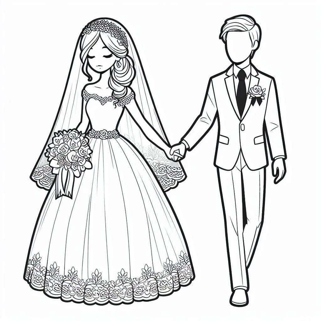 Gelin ve Damat çok kolay Boyama Sayfası