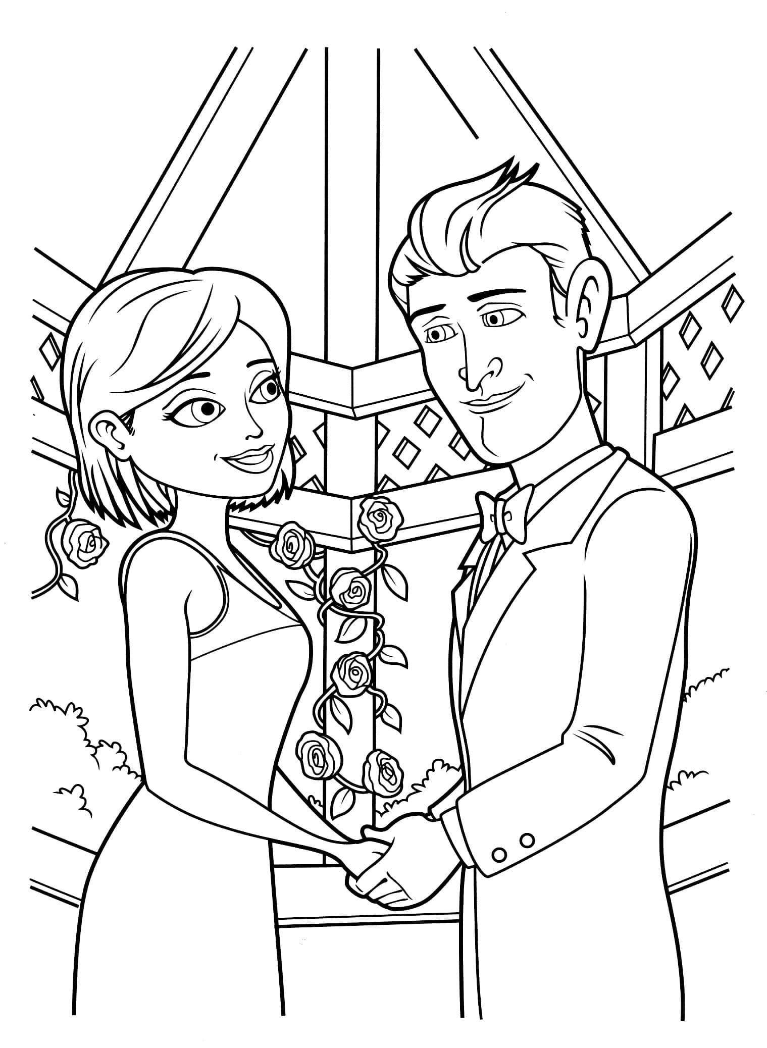 Gelin ve Damat çok temel Boyama Sayfası