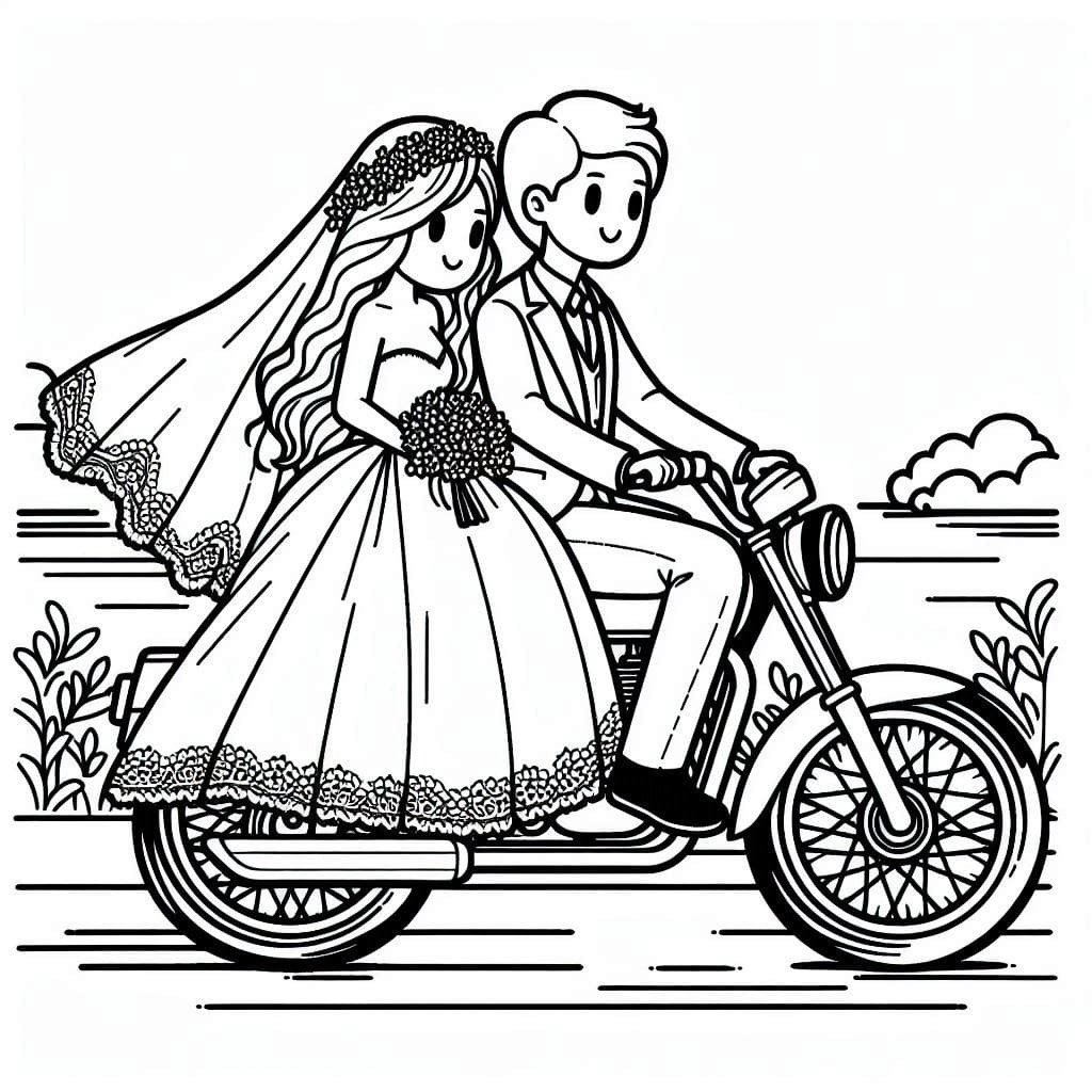 Gelin ve Damat kolay Boyama Sayfası