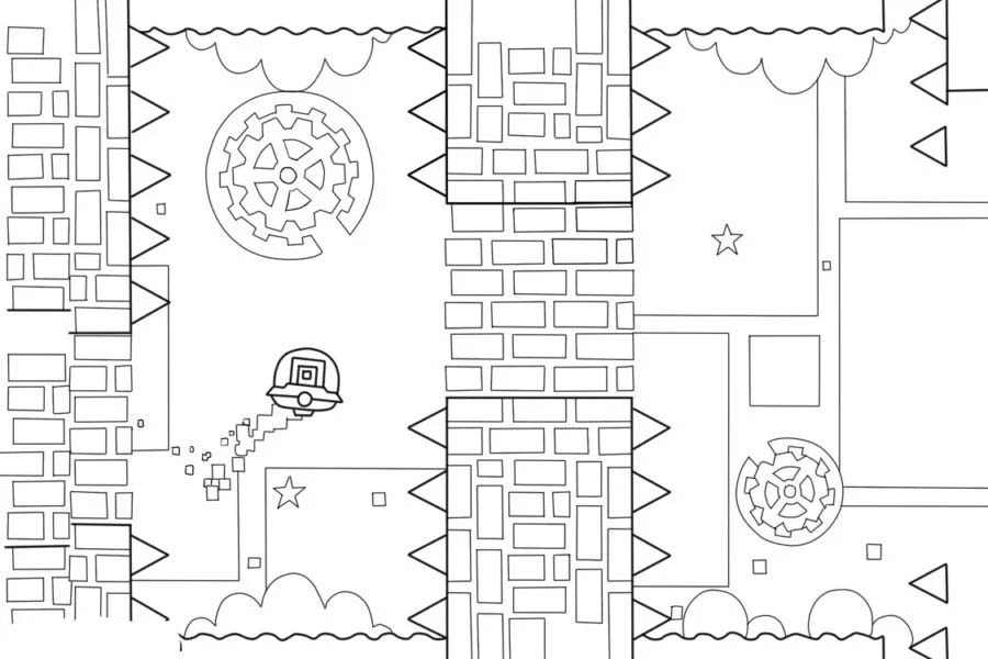 Geometry Dash çocuklar için ücretsiz yazdırılabilir Boyama Sayfası