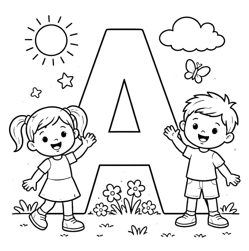 Görüntü A Harfi çocuklar Boyama Sayfası