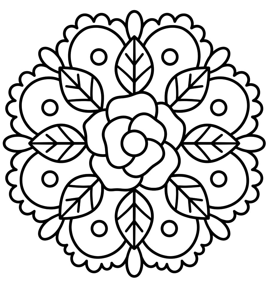 Görüntü Çiçek Mandala Basit Boyama Sayfası
