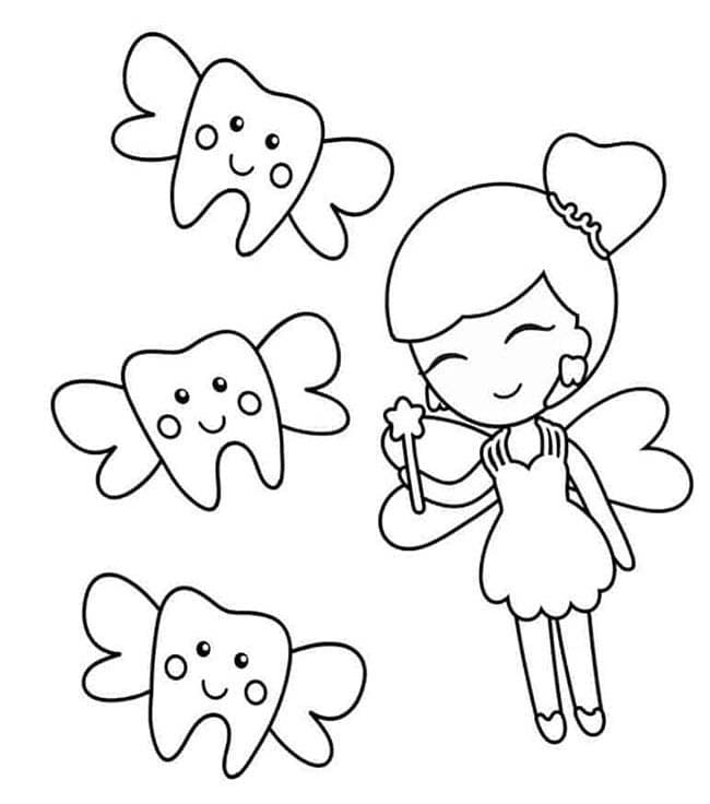 Görüntü Diş Perisi Kolay Boyama Sayfası