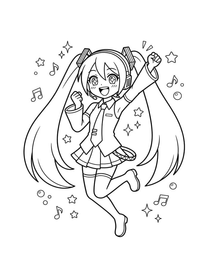Görüntü Hatsune Miku Kolay Boyama Sayfası