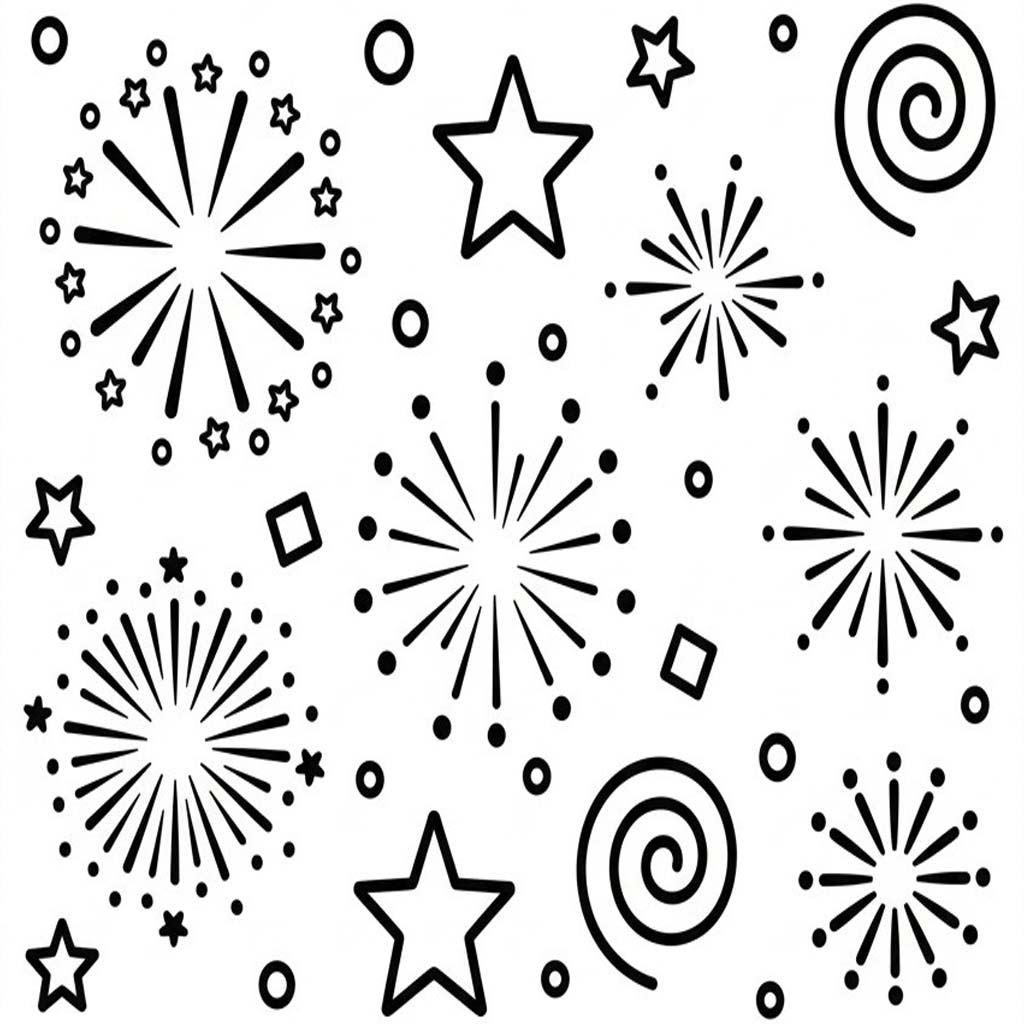 Görüntü Havai Fişekler kolay Boyama Sayfası