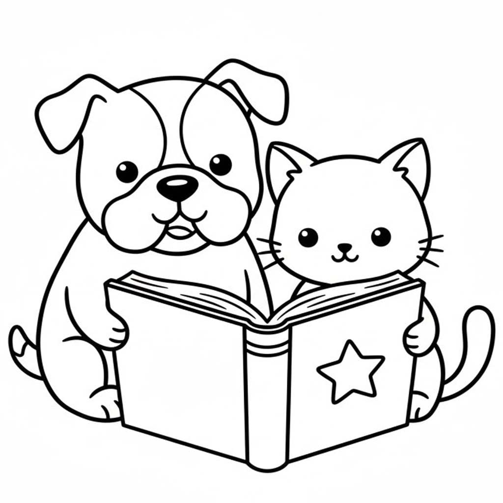 Görüntü Köpek ve Kedi basit Boyama Sayfası