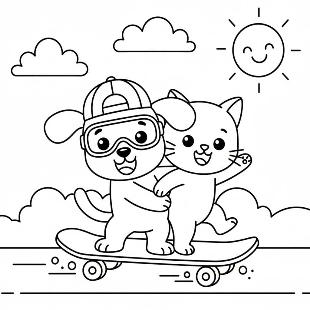 Görüntü Köpek ve Kedi kolay Boyama Sayfası