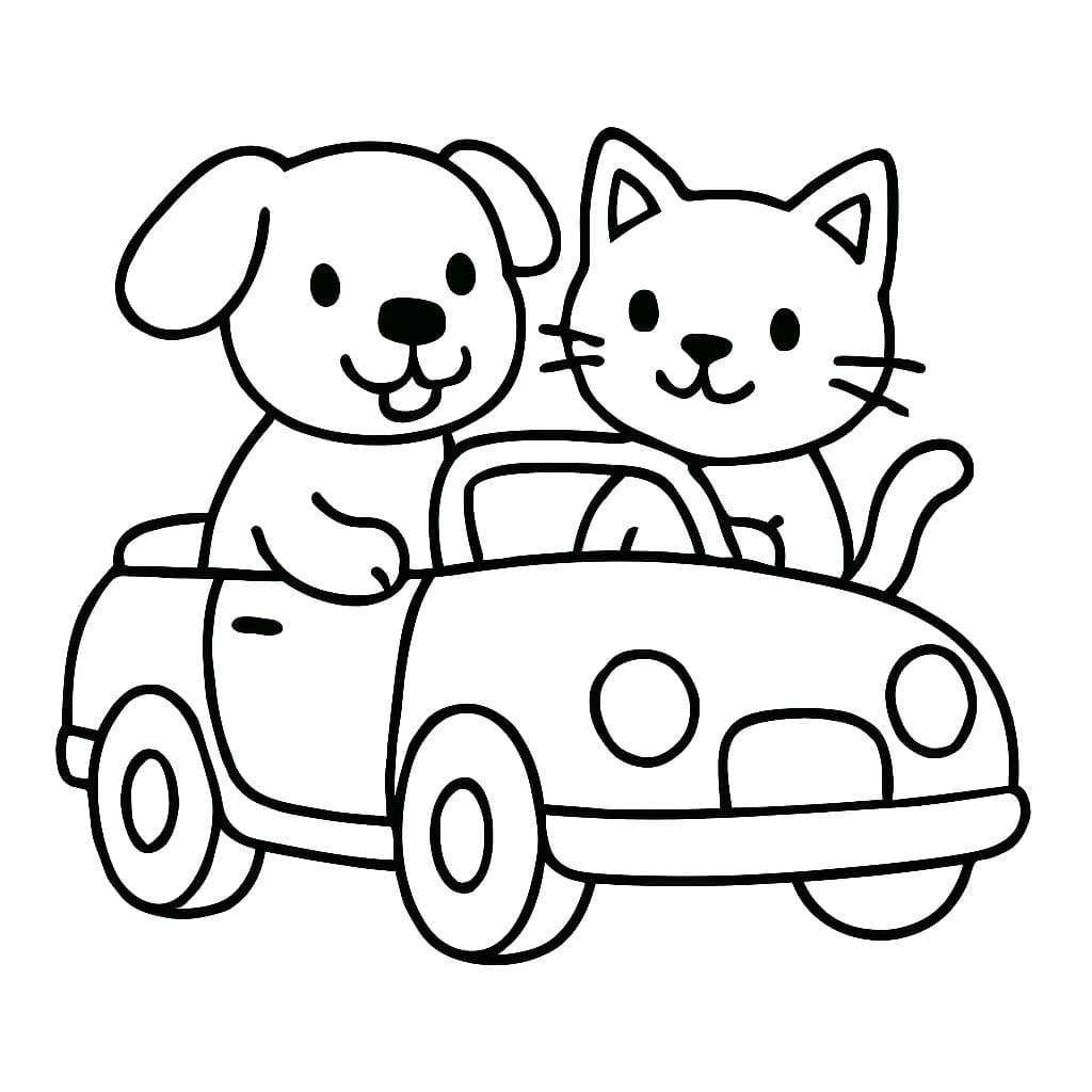 Görüntü Köpek ve Kedi taslak Boyama Sayfası