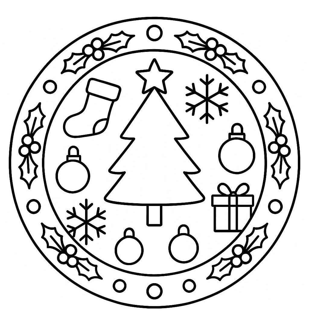 Görüntü Noel Mandalası yazdırılabilir Boyama Sayfası
