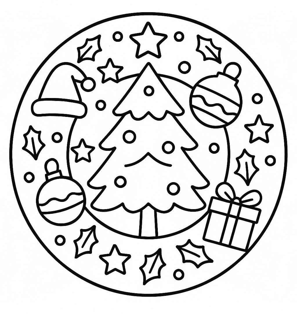 Görüntü Noel Mandalası Boyama Sayfası