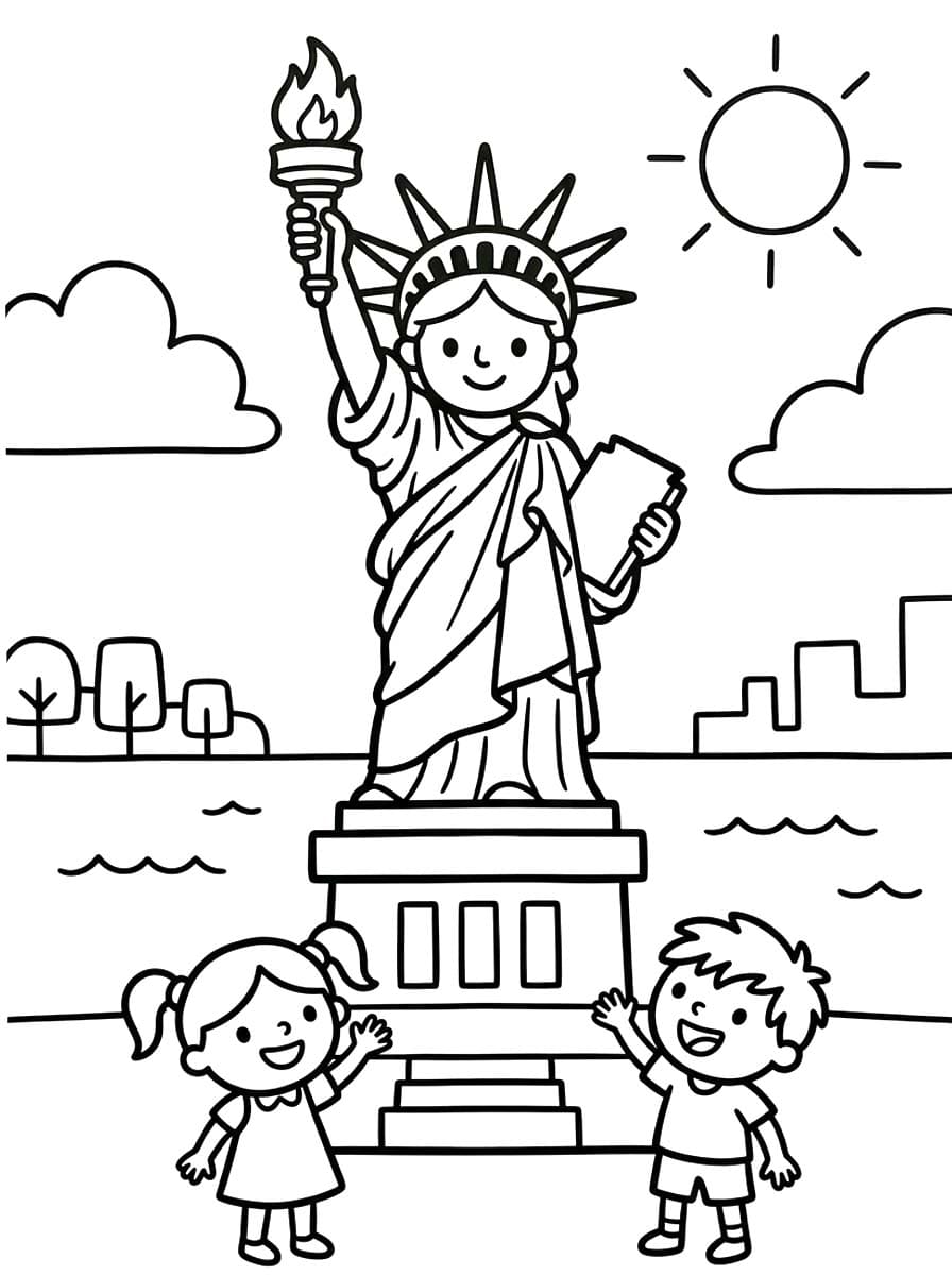 Görüntü Özgürlük Heykeli Basit Boyama Sayfası