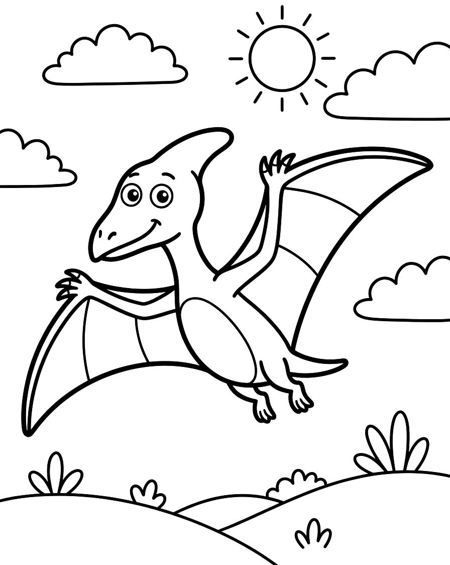 Görüntü Pterodaktil Kolay Boyama Sayfası
