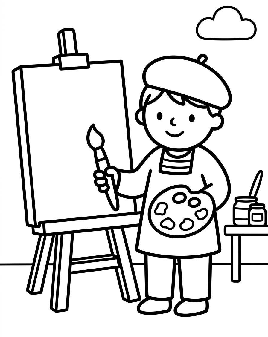 Görüntü Ressam yazdırılabilir Boyama Sayfası