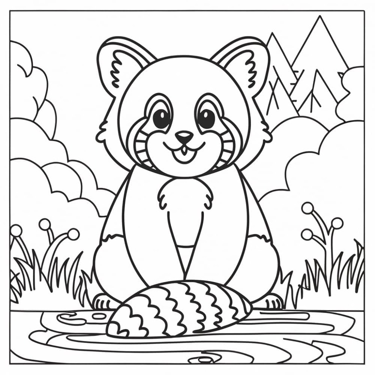 Gülümseyen Kırmızı Panda Boyama Sayfası